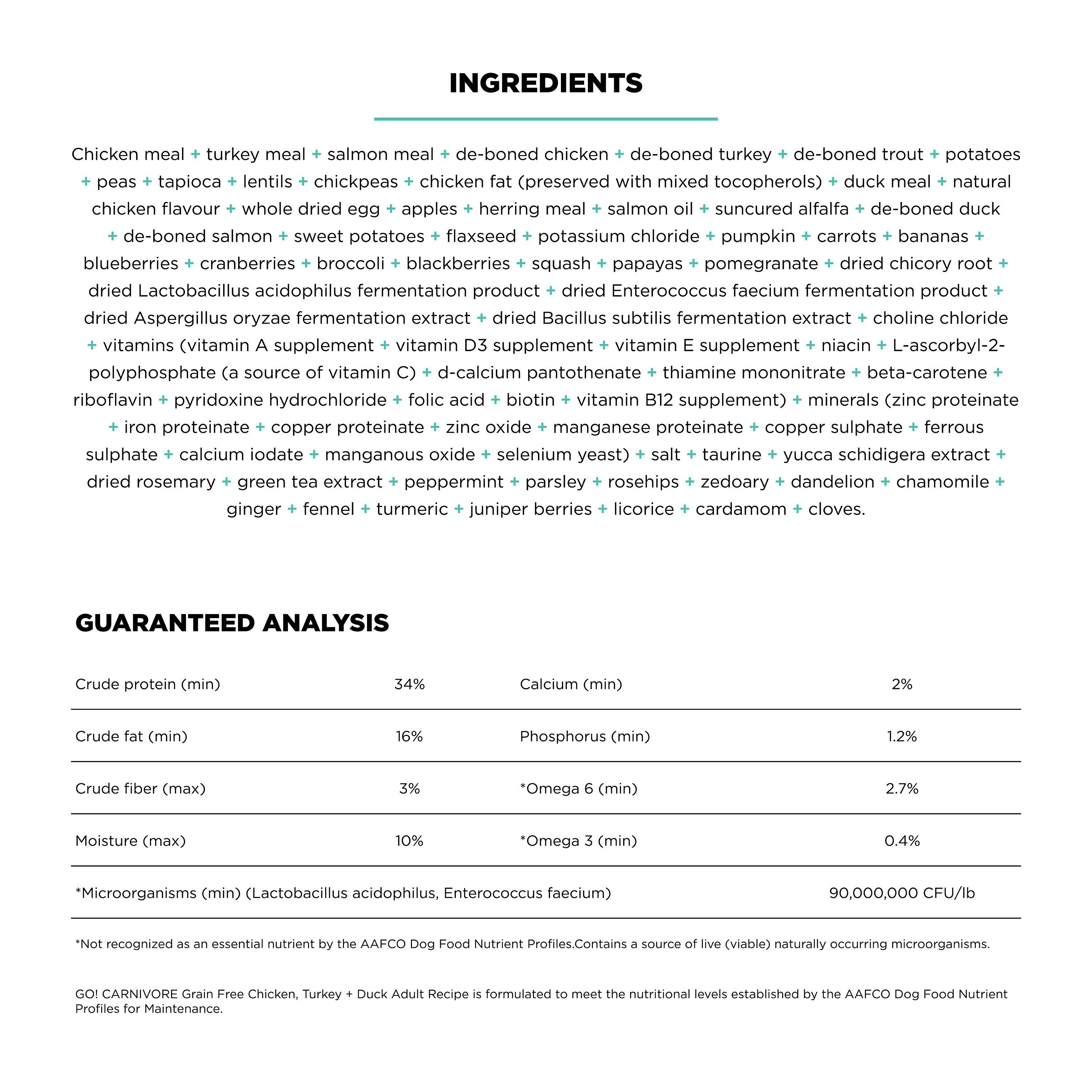 GO! SOLUTIONS CARNIVORE GF Chicken, Turkey + Duck Adult Recipe | 1.6kg